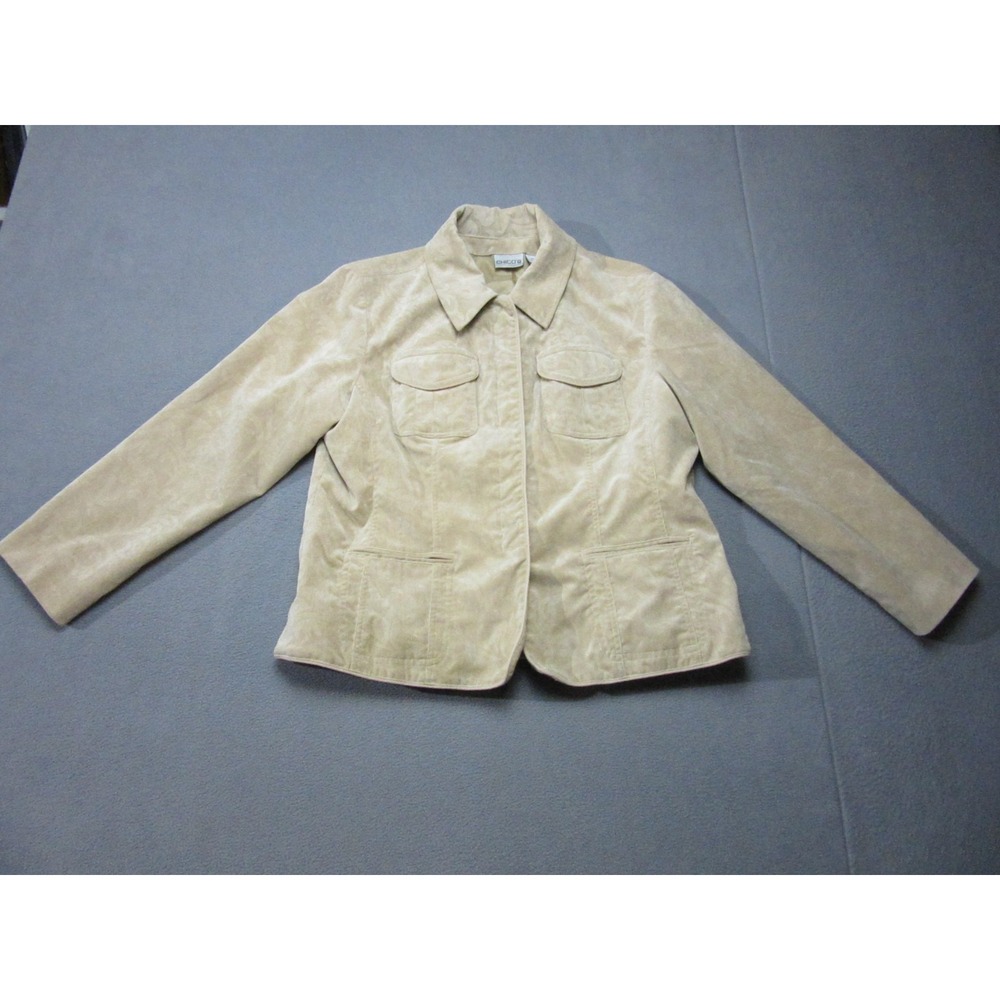 Chicos Jacket Womens 2 Beige Floral Corduroy Cropped Stretch Lined Retro Y2K